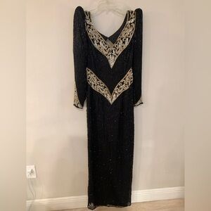 Vintage Sterling Elegant Black Evening Dress Fully Beaded Accent Sexy Back 14